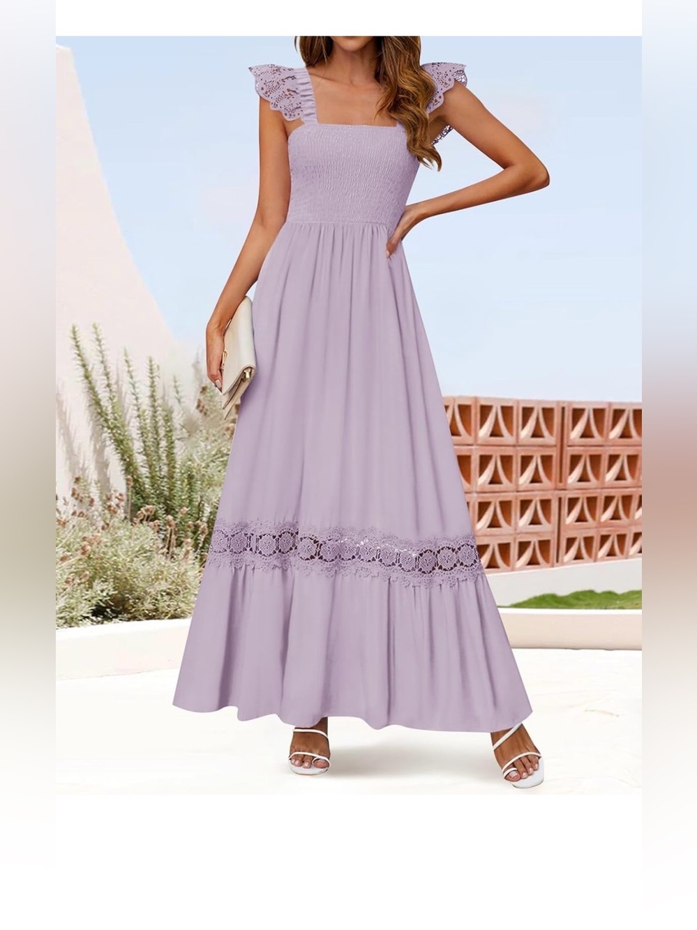 Zesica Lavender Lace-Trim Maxi Dress - Women size large